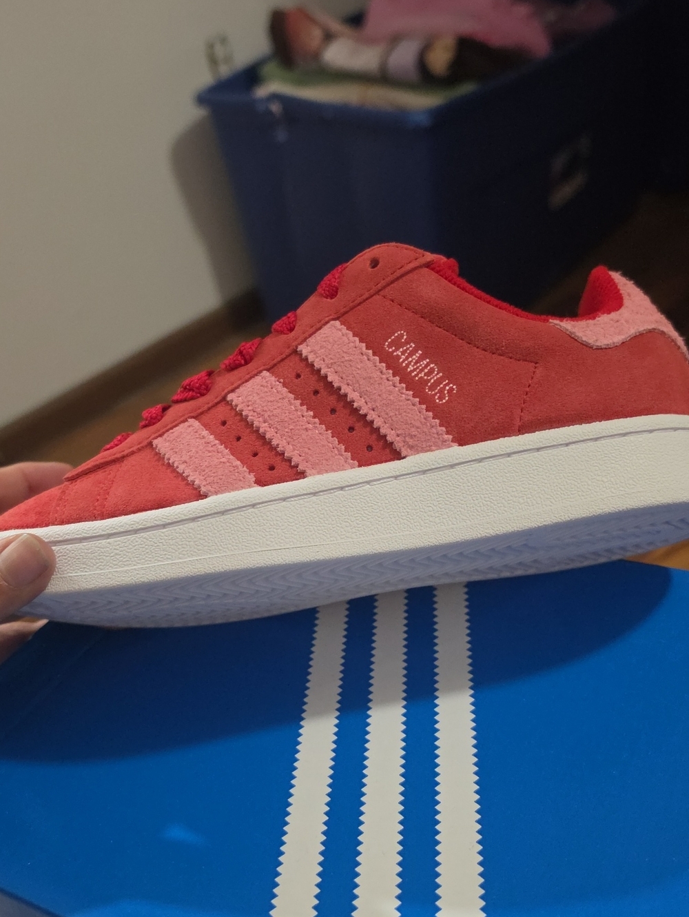 adidas Campus Suede Sneakers in Red with Pink Stripes